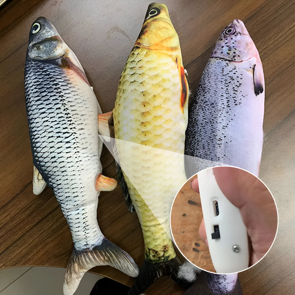 30cm electronic jumping fish cat toy with USB charging cable in multicolour PP plastic