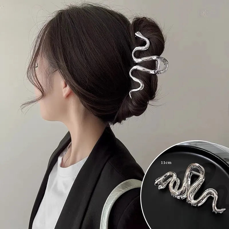 Slytherin serpentine snake design metal hair clip 10.5cm silver gun black electroplated finish