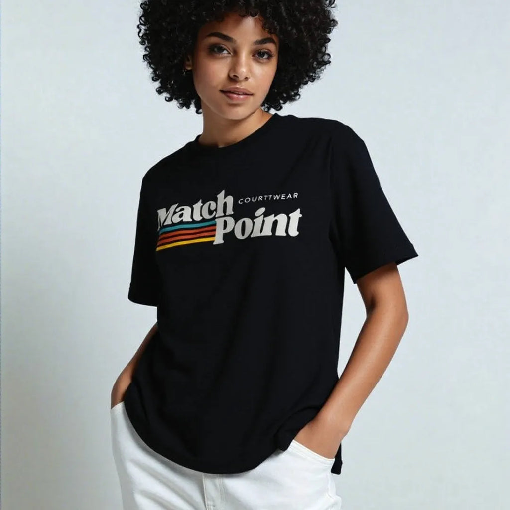 Men's black t-shirt with a 3D digital printed pattern, round neck, and short sleeves.