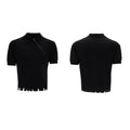 Men's black slim-fit knitted polo shirt with oblique zipper and lapel collar