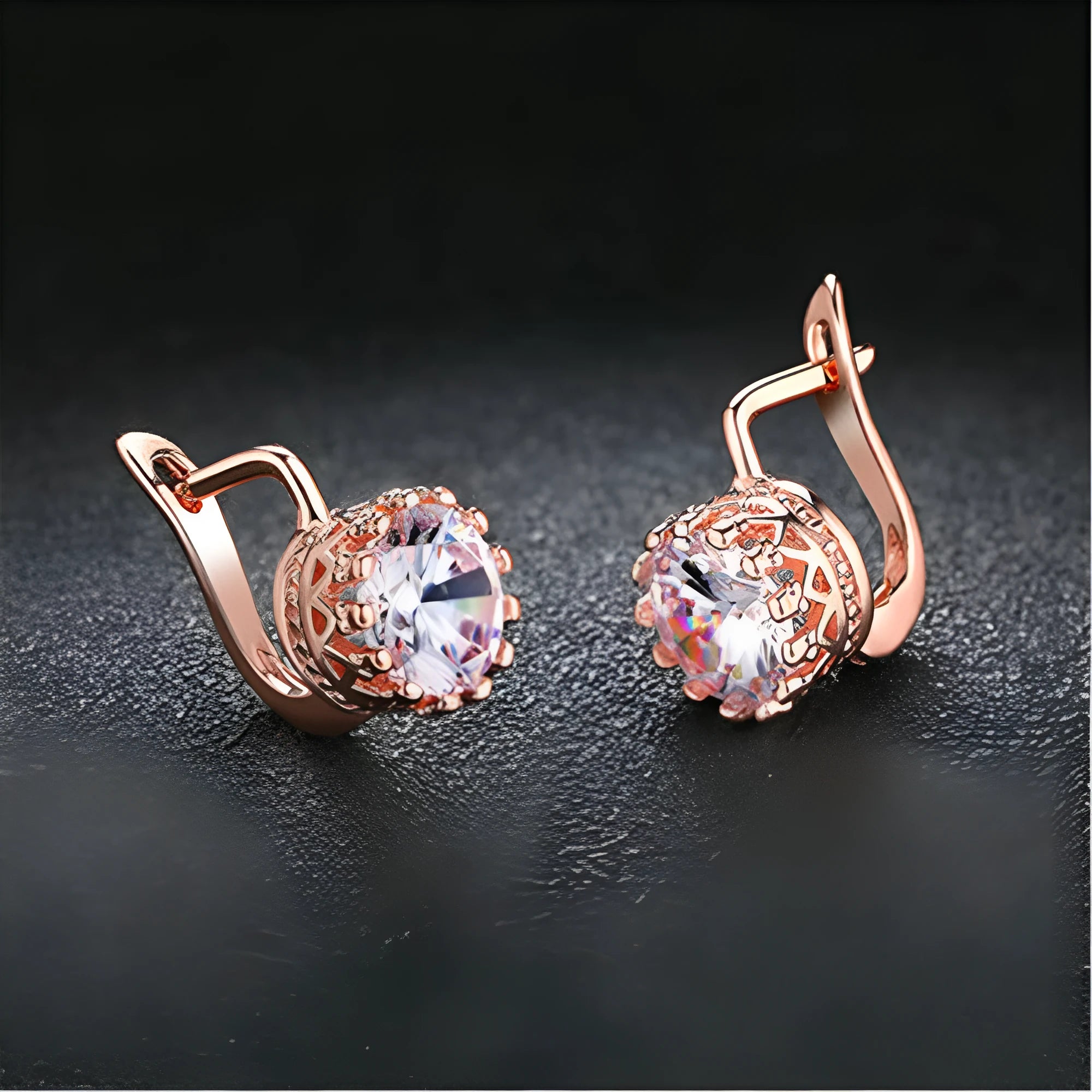 Korean retro crown ear clips in rose gold or white gold colour on copper base