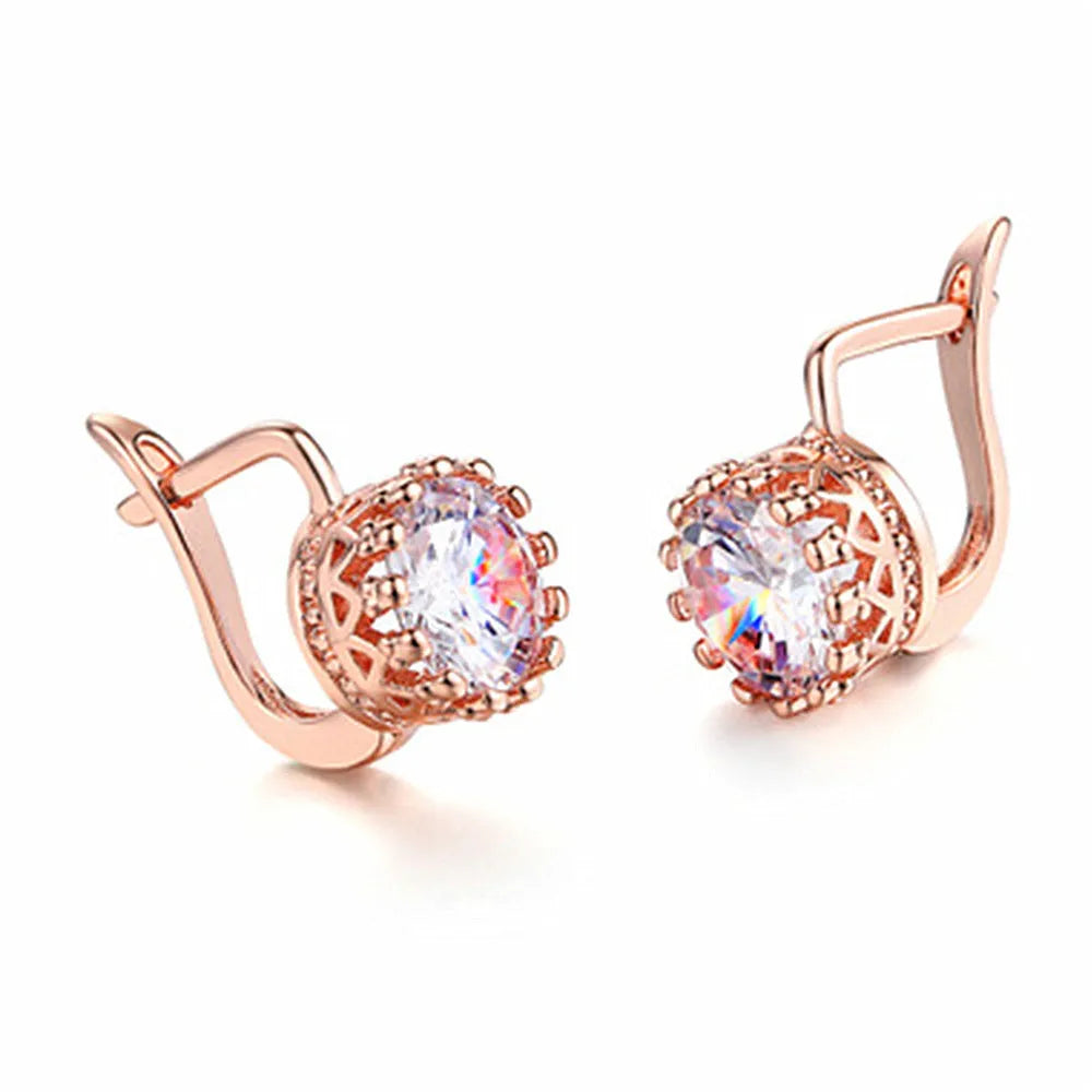 Korean retro crown ear clips in rose gold or white gold colour on copper base