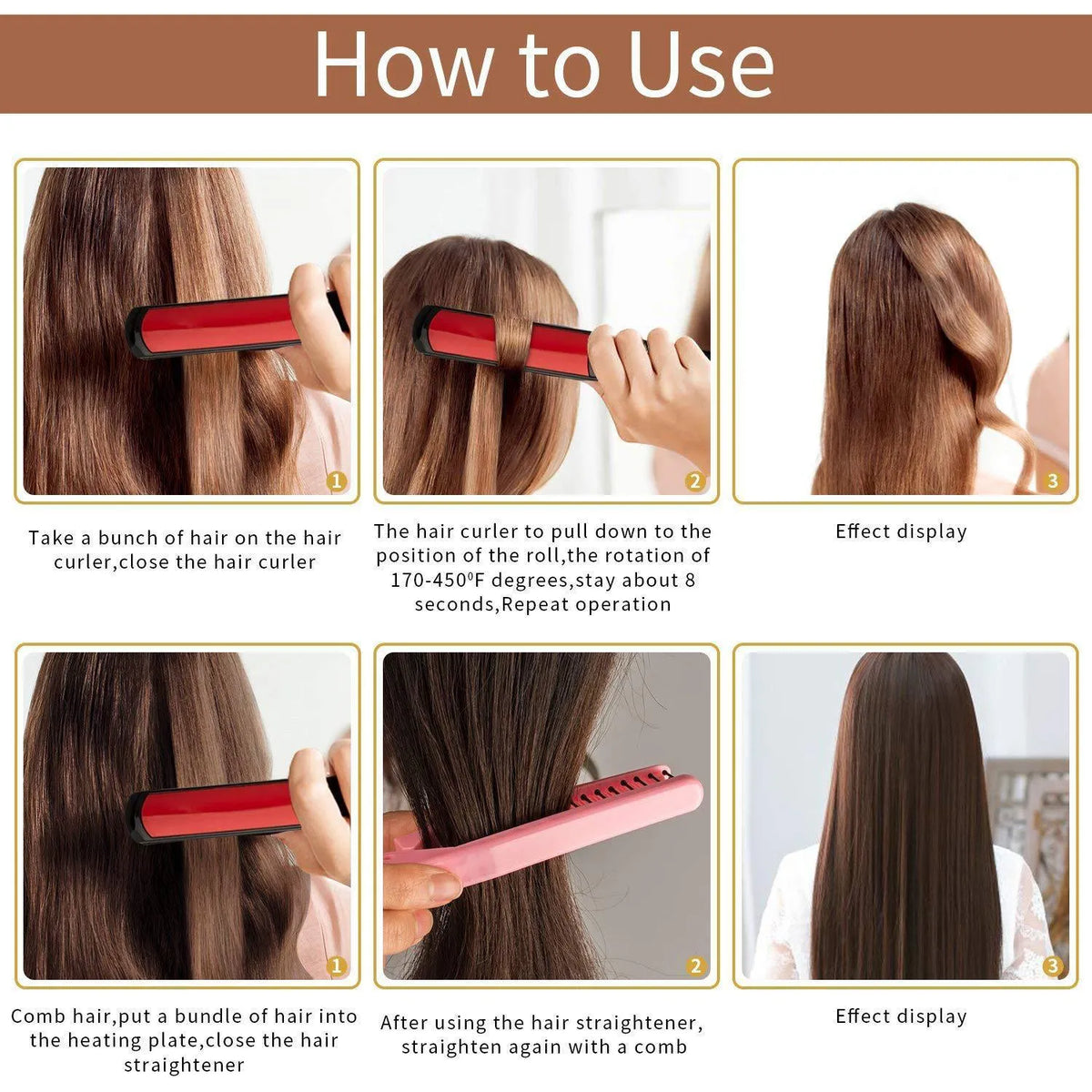 Black hair straightener with tourmaline ceramics heat conductor under 15mm for dry hair styling in 3-5 minutes