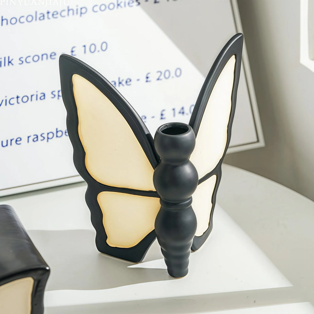 Ceramic butterfly vase and tissue box set for living room decoration