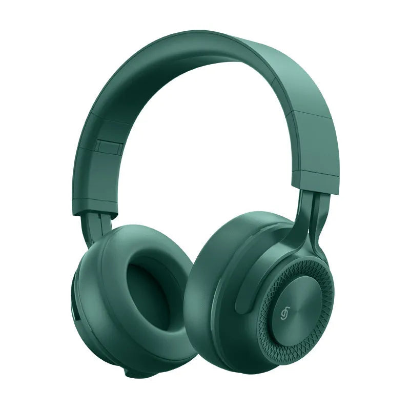 Wireless Bluetooth sports headset in black, green, grey, or red colours with over-ear design.