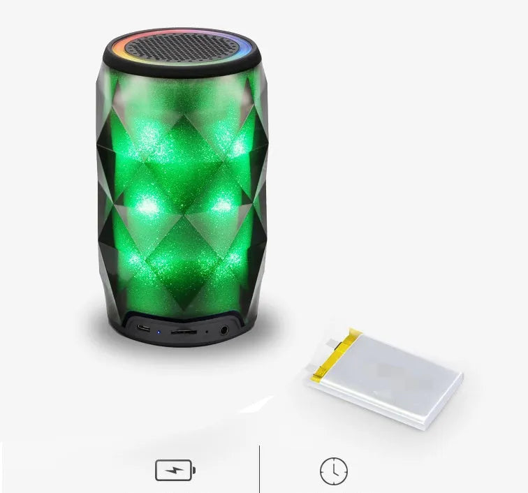 Black crystal Coca-Cola can lantern speaker with diamond-cut design and colourful starry sky lighting effect.