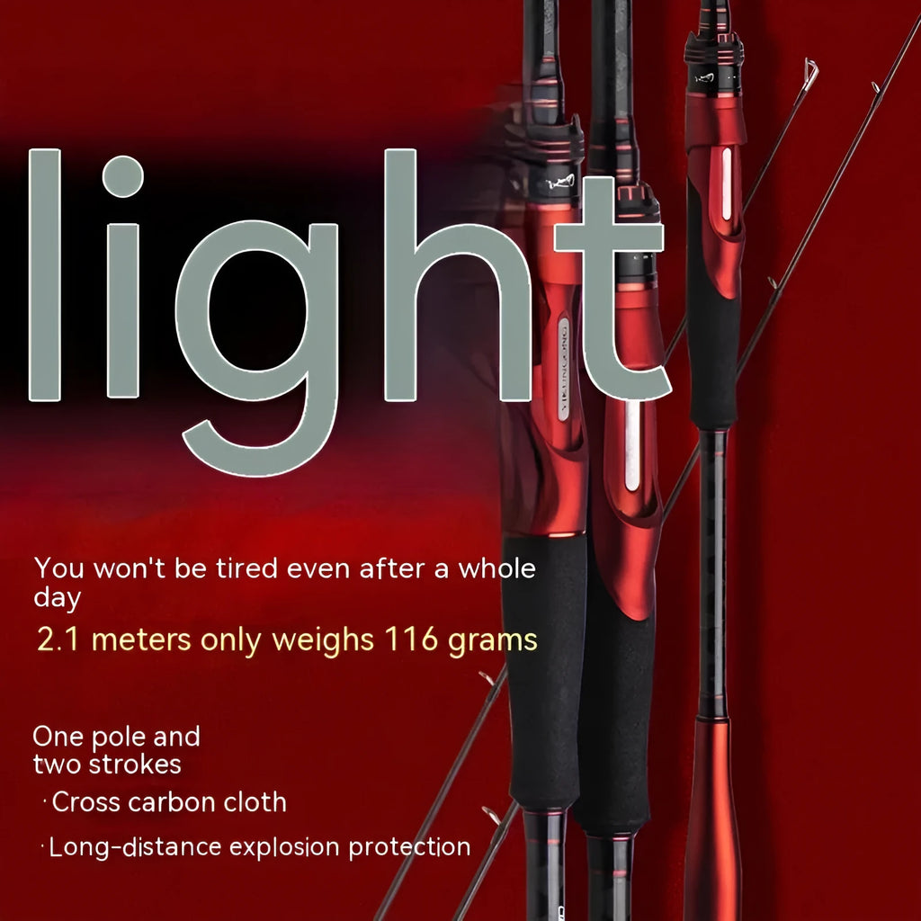 Carbon straight handle and pikestaff style fishing rod for light lure casting in 2.1m and 2.4m lengths