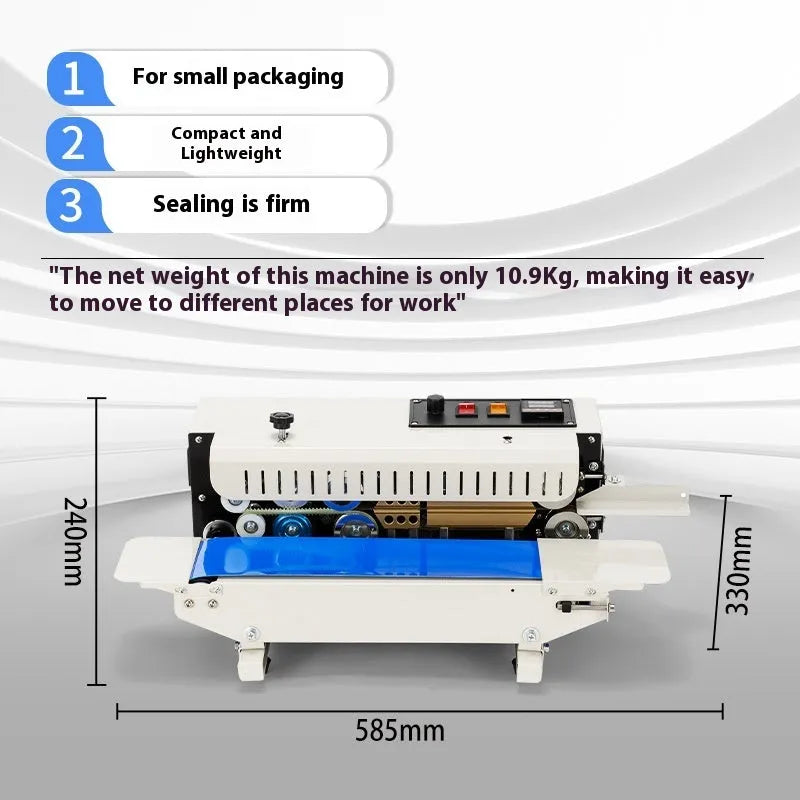 Mini small sealing machine with steel seal jaw and date printing feature for food storage
