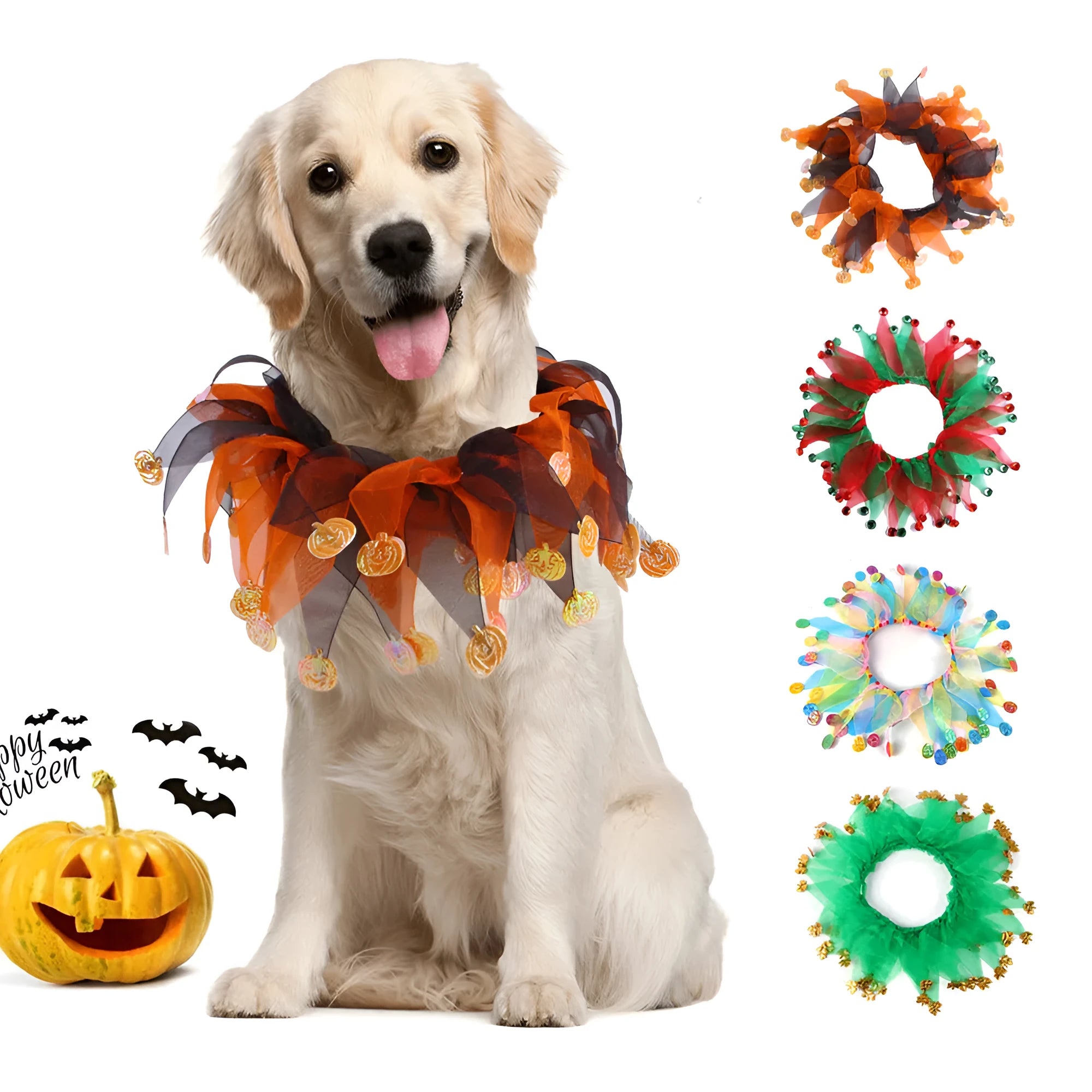 Tie-dye cloth dog collar in green, blue, and festive Christmas Halloween colourful patterns