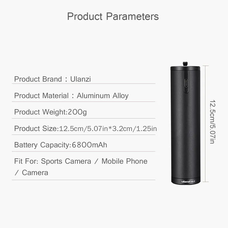 Black aluminium alloy power bank charging handle device with 6800mAh capacity and carrying handle