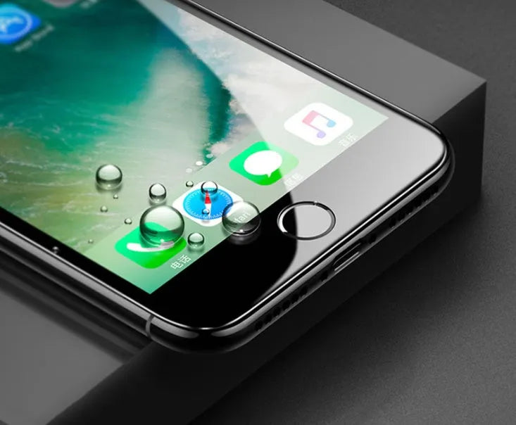 3D carbon fibre soft edge tempered glass screen protector for iPhone, showing black and white colour options.
