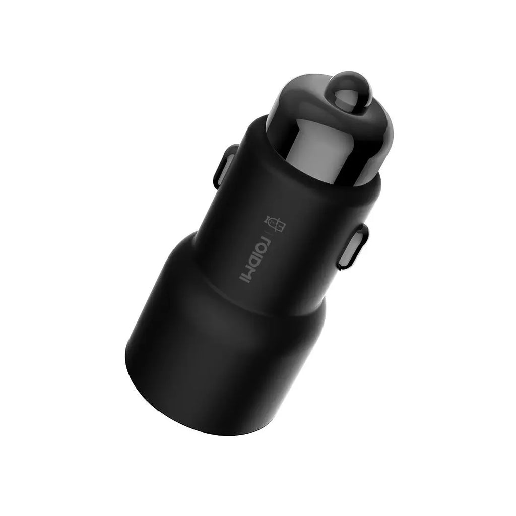 Ruimi 3S black Bluetooth car charger with dual USB ports showing 26.5mm compact dimensions