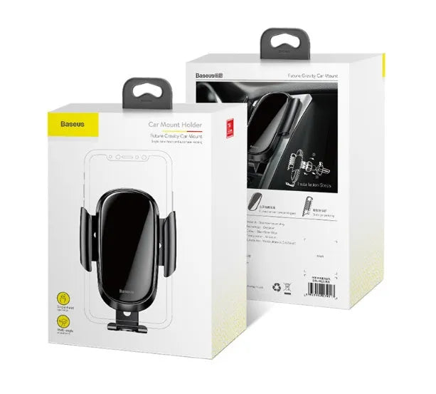 Universal smart car phone mount bracket in black, blue, and silvery grey colours.