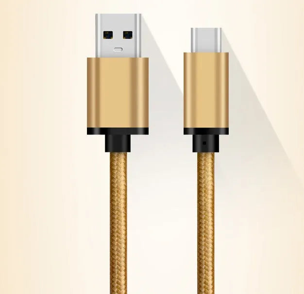 USB 3.0 to USB-C charging cable with braided wire mesh and metal connectors in metallic finish