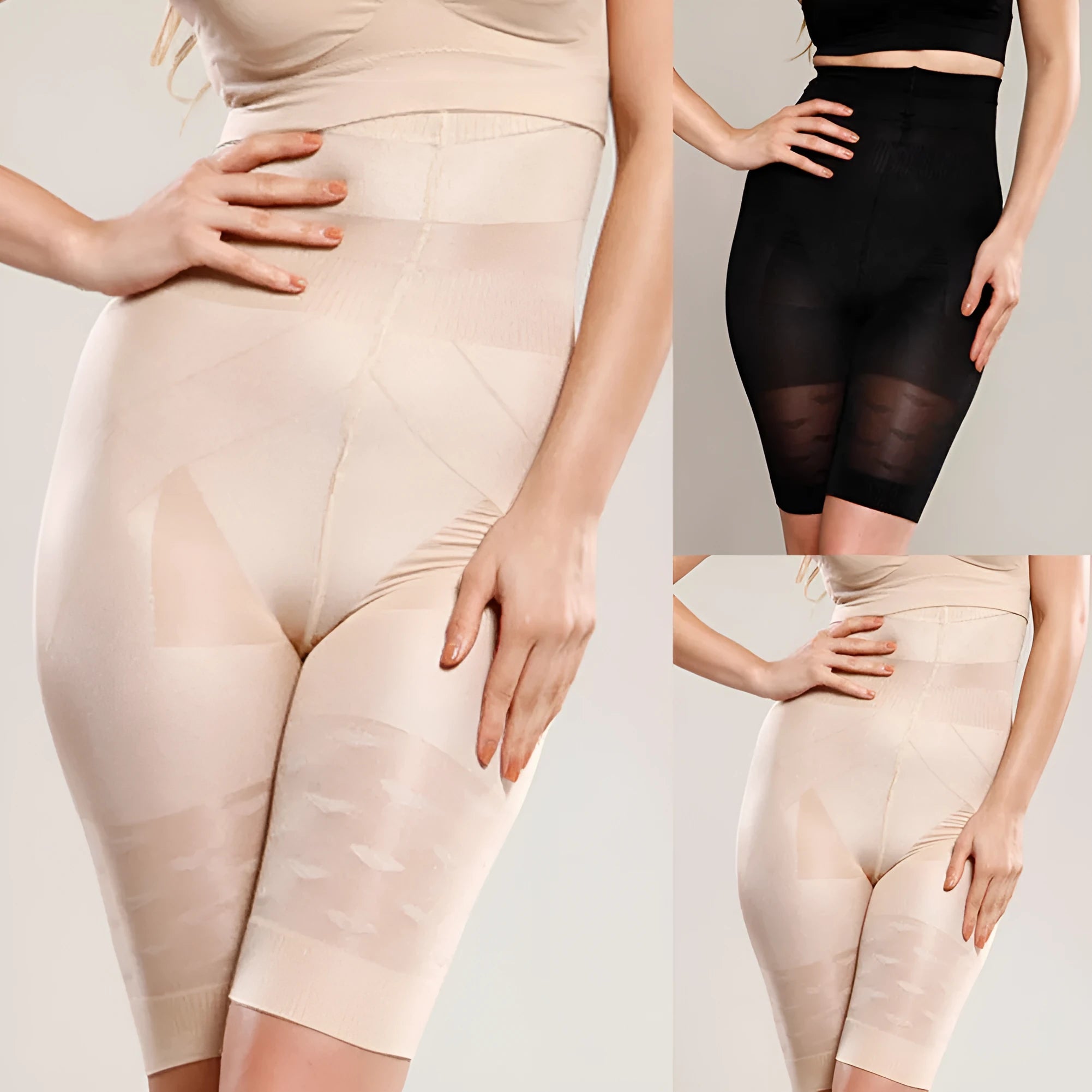 Black high-waist seamless shapewear shorts for women on a mannequin.