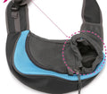 Polyester pet backpack carrier for a small dog or cat, shown in blue colour.