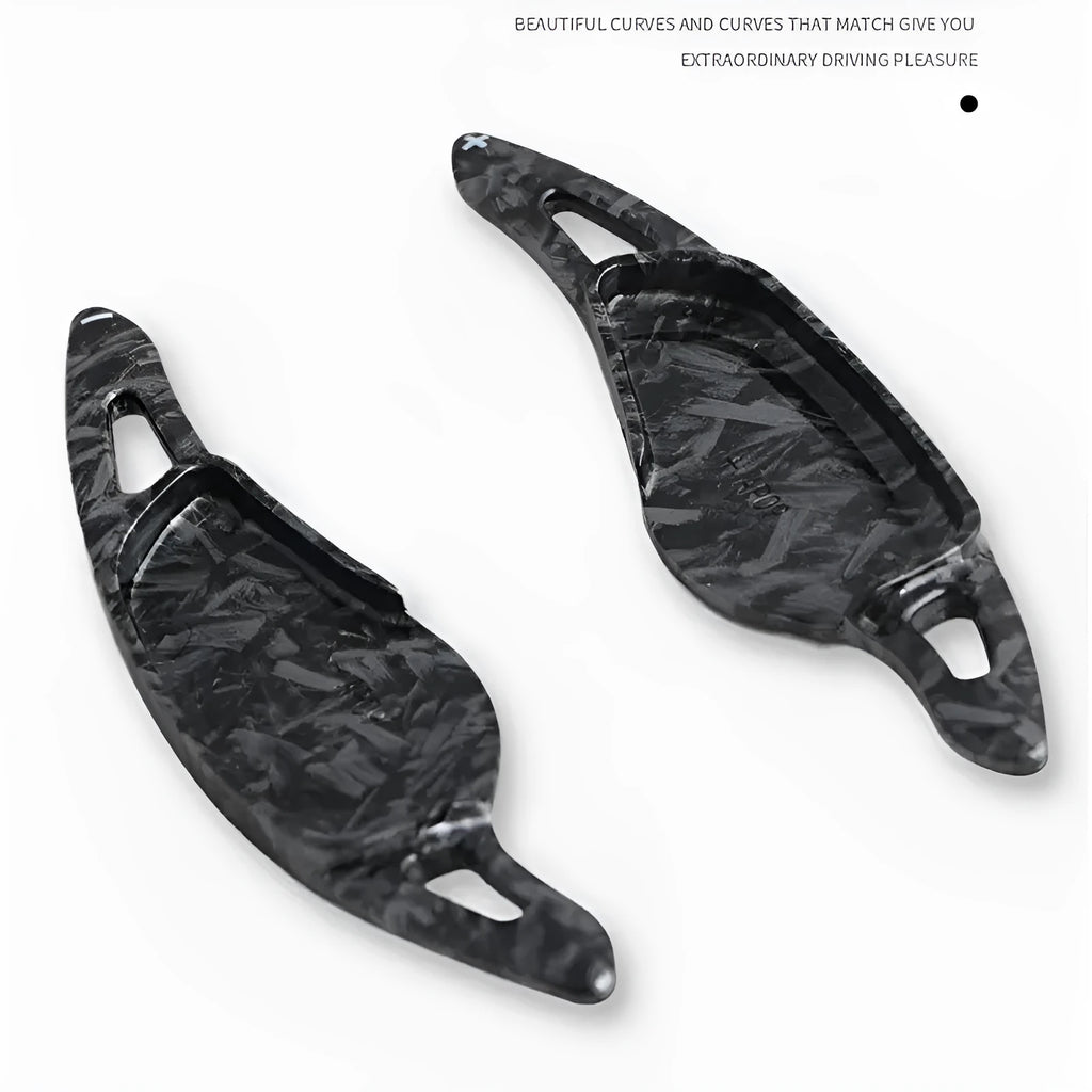 Carbon fibre look steering wheel paddle shift replacements for car interior modification