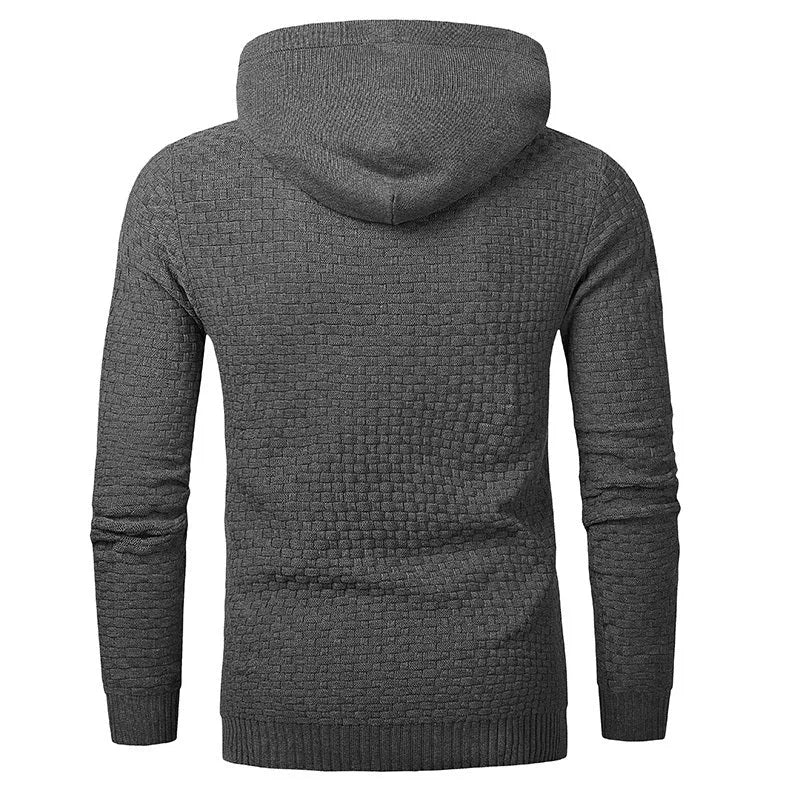 Men's cotton-polyester blend hooded sweatshirt available in nine colours including black, brown, grey, green, khaki, navy, red, and white.