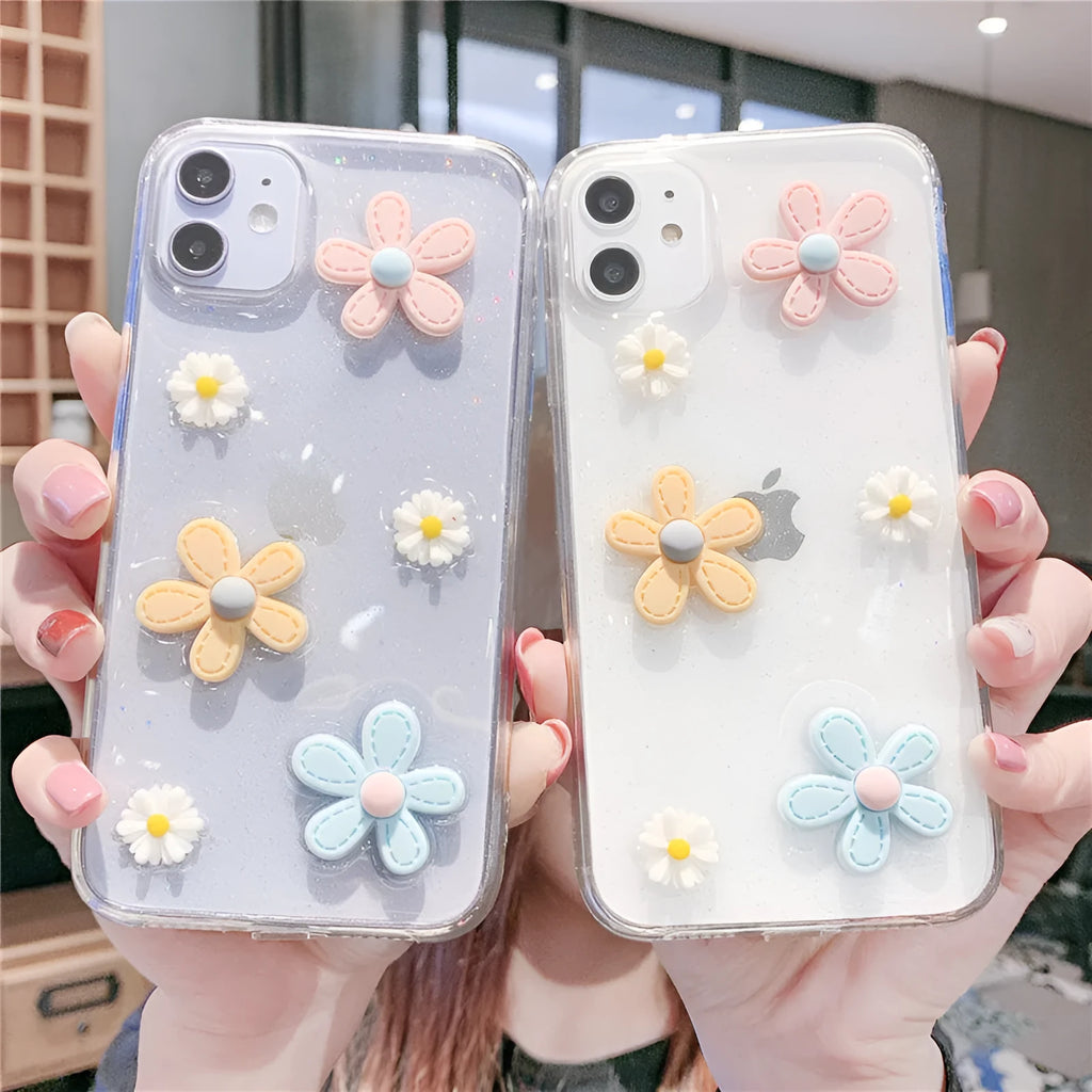 Soft rubber iPhone case with New Year's flowers decorative pattern showing front and back views