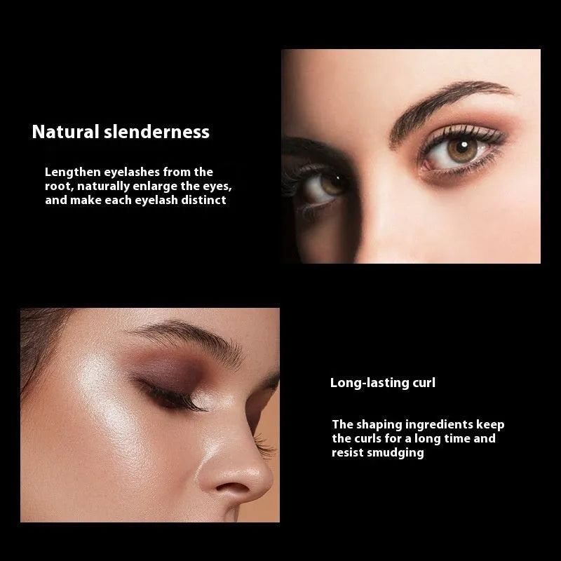 Black waterproof mascara tube providing 4D curling effect for long thick lashes