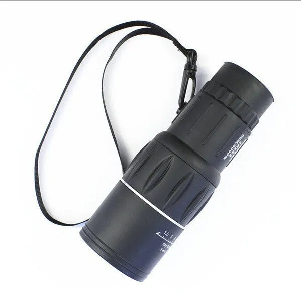 Black 16x52 monocular telescope with 52mm objective lens and roof prism design