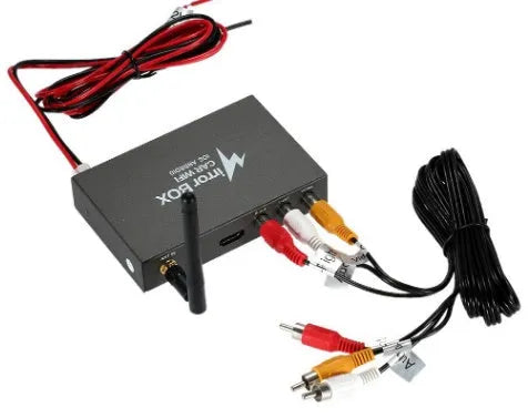Black car mirror link box with Wi-Fi AV conversion for smartphone and tablet car connectivity
