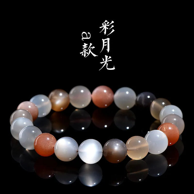 Natural moonstone bracelet with colourful moon light 8mm beads in unisex single circle design