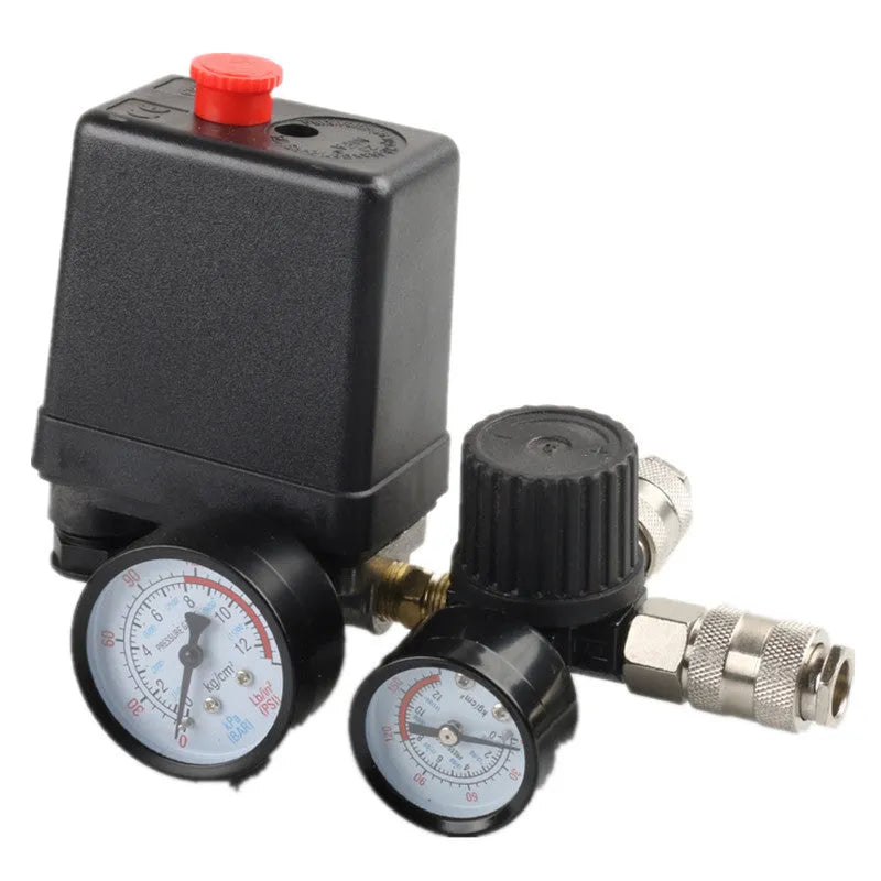 European style air compressor pressure regulating valve assembly with pressure switch and 12MM connectors