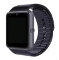 Black smart watch with 1.54 inch touch screen and silicone strap on a wrist
