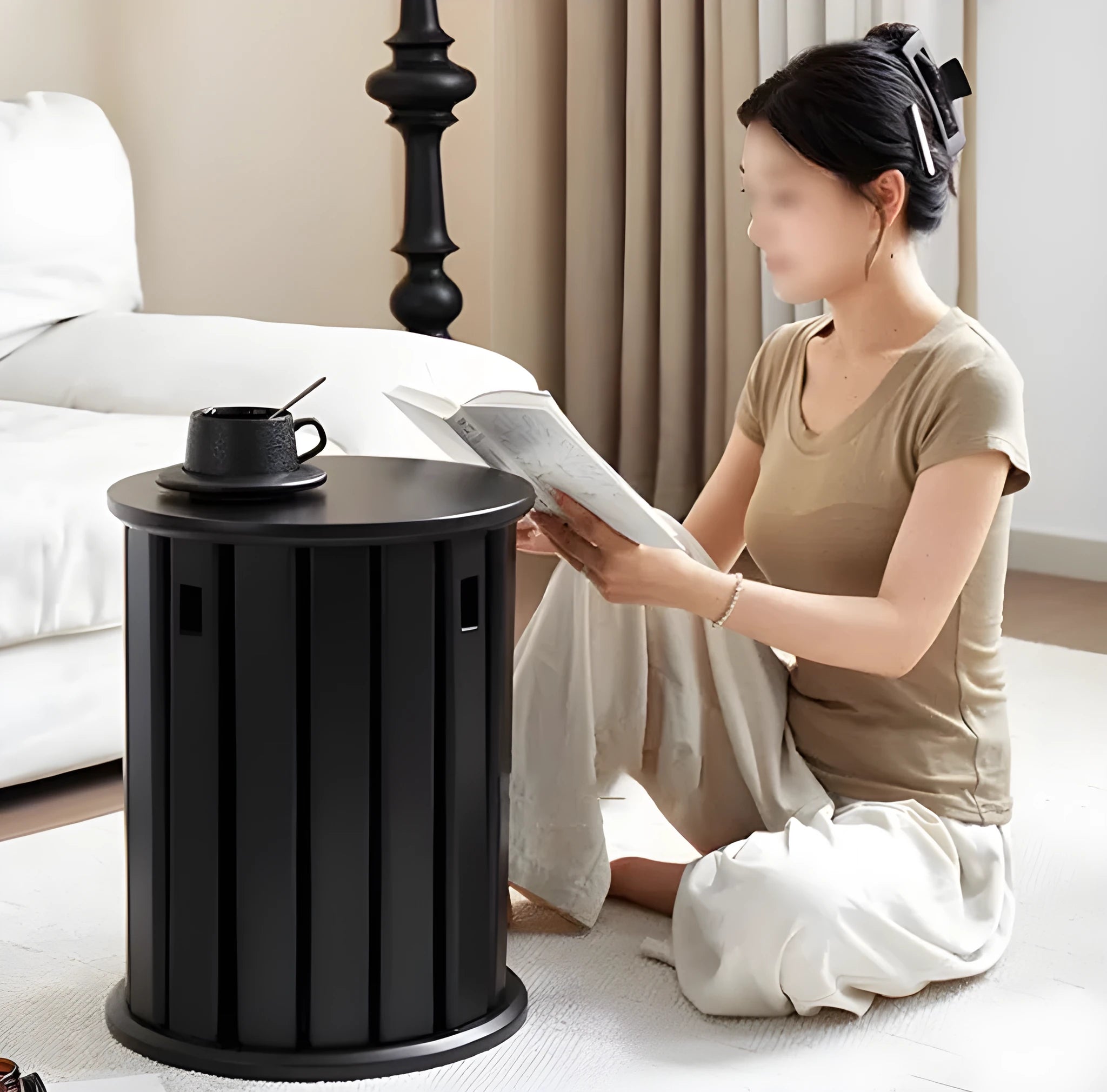 Stackable round iron dining stool in modern design with custom graphics option