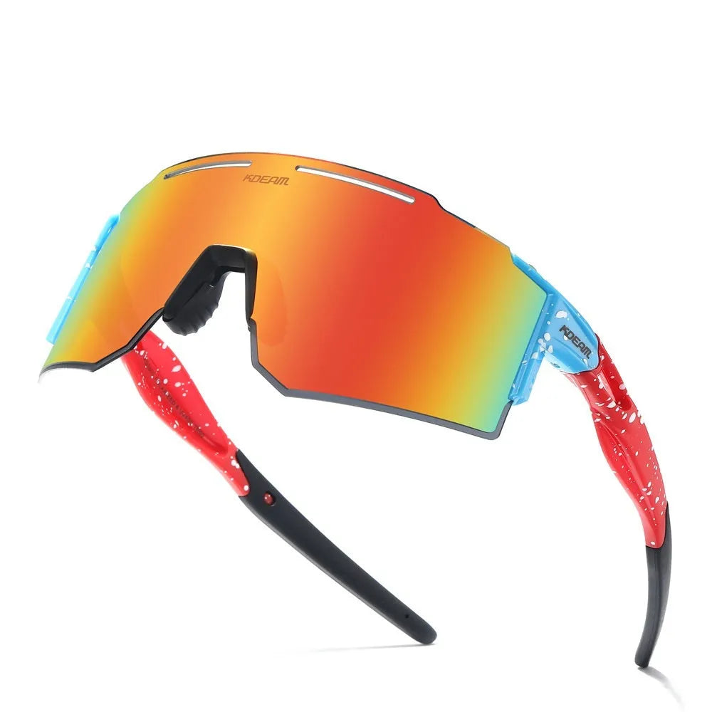 Polarised sports sunglasses with a frameless, ultralight TR90 frame for cycling.