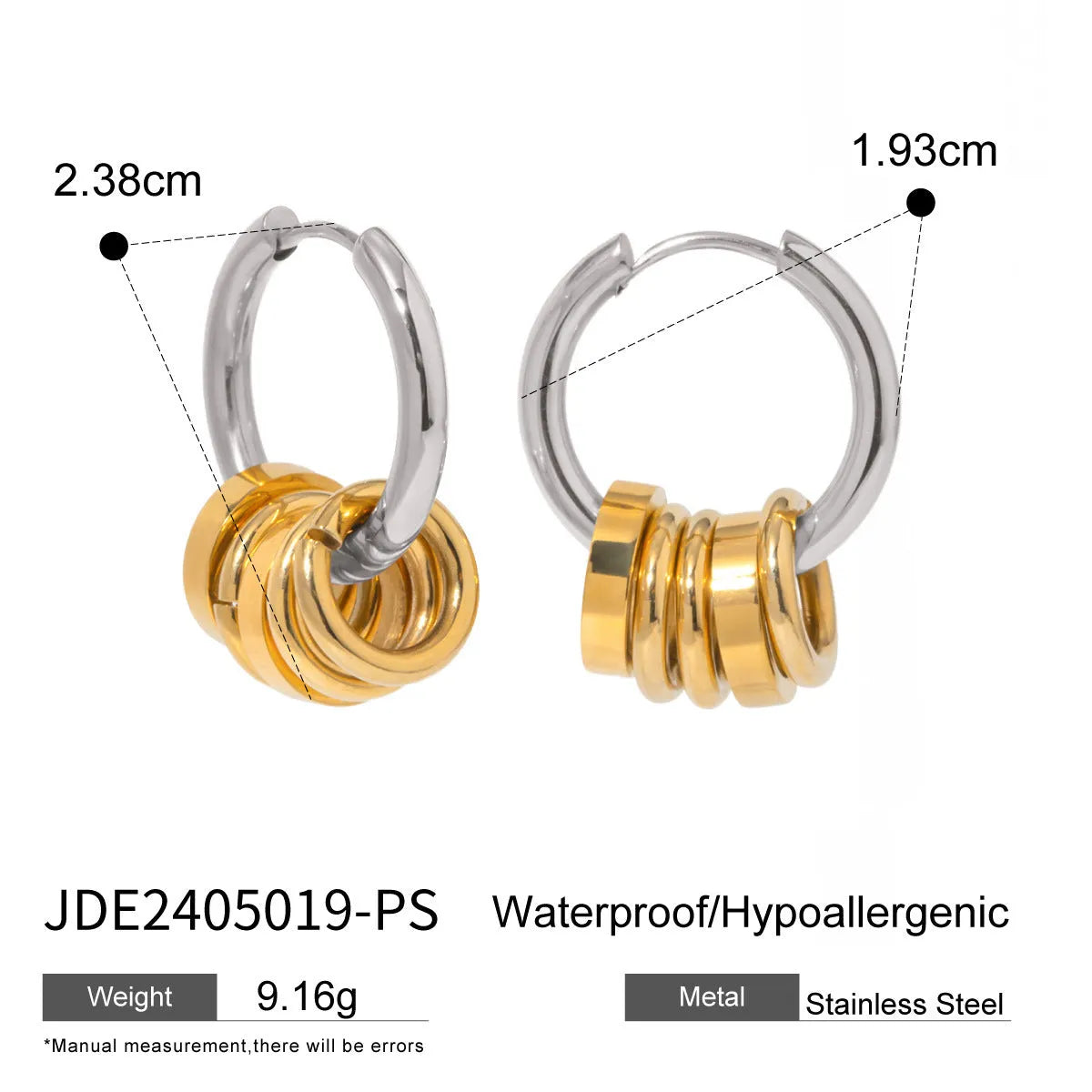 Stainless steel ins style earrings with electroplated colour finish in two colour options