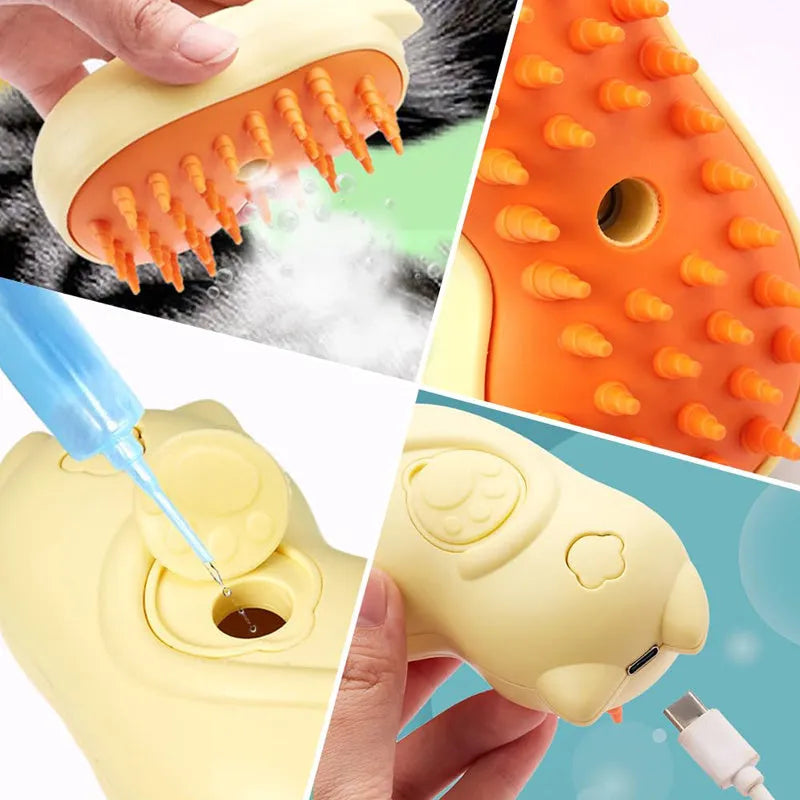 3-in-1 steamy cat brush self-cleaning comb for removing loose hair from cats and dogs