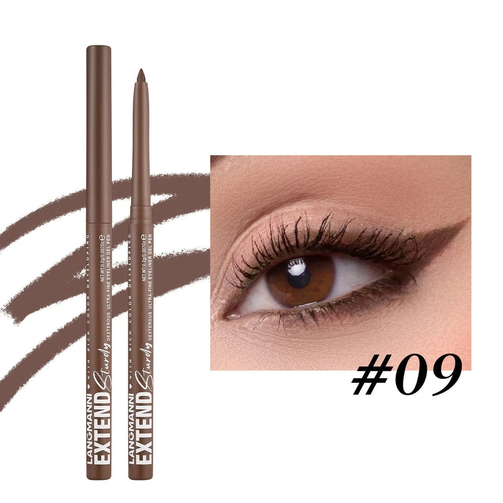12 colourful gel glitter eyeliner pencils set showing matte metallic and pearl finishes