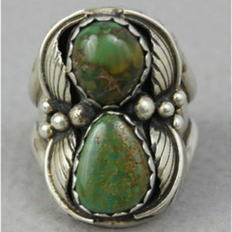 Turquoise geometric women's ring with electroplated finish on alloy material