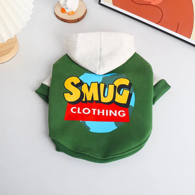 Green cotton dog coat for large breeds in sizes L, XL, 2XL, 3XL, and 4XL.