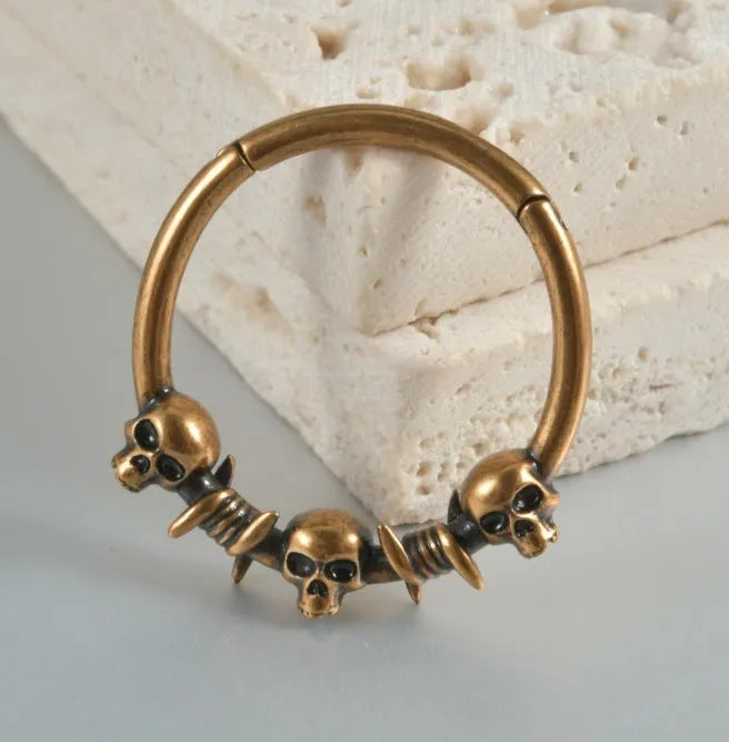 Copper punk earrings with antique gold or silver ghost head design
