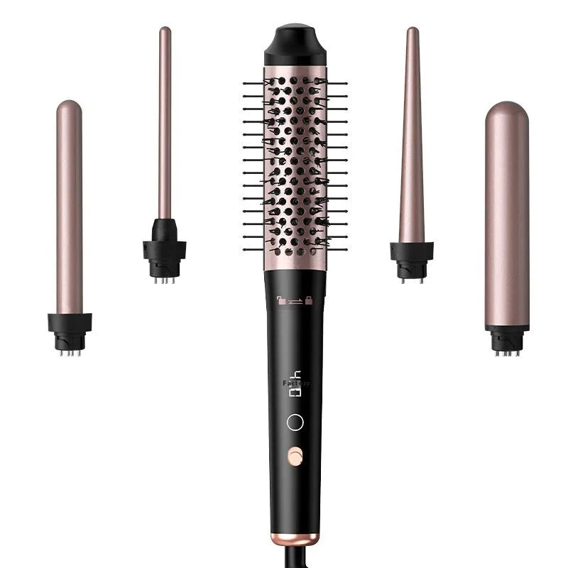 Rose gold and black automatic hair curler with 1000W power on a white background.
