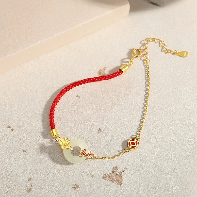 Women's 925 silver bracelet with gold koi safety clasp and peace buckle in retro style