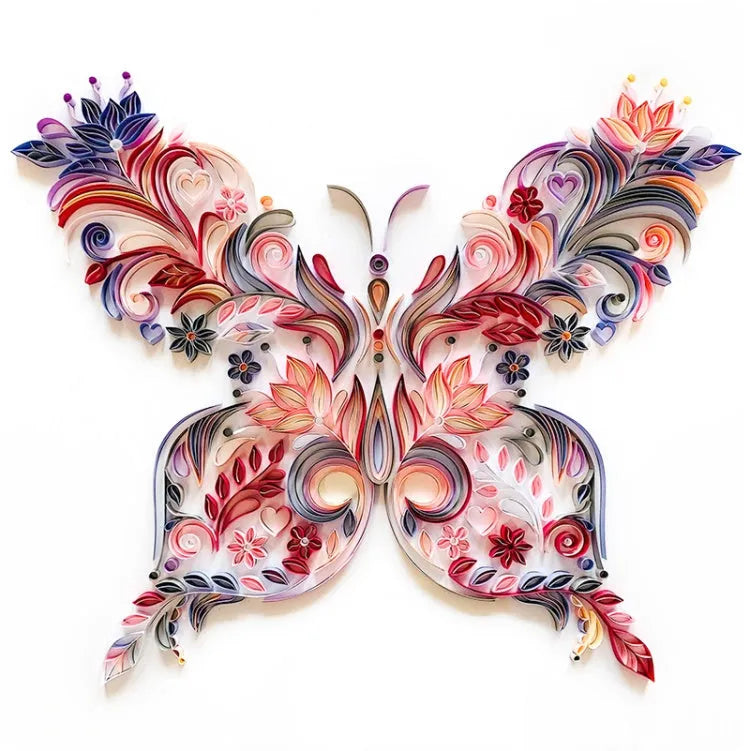 20 inch handmade quilled paper butterfly wall decoration in blue or pink with craft tools