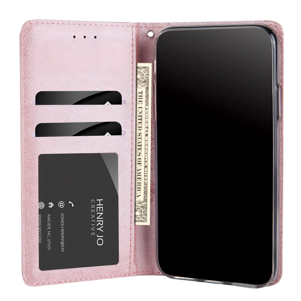 PU leather flip phone case with card holder for iPhone in multiple colour options