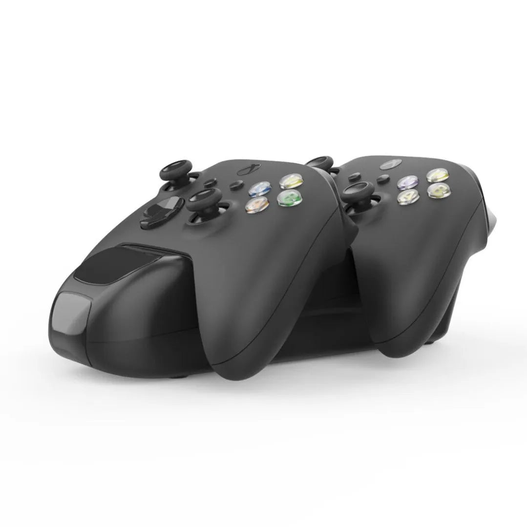 Black Xbox Series X dual controller charging station with LED lights