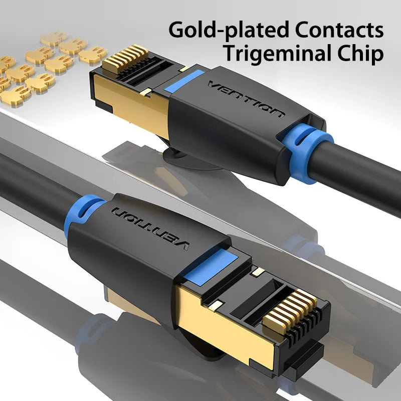 CAT8 Ethernet network cable in flat and round styles with length options for home gaming 10G connections