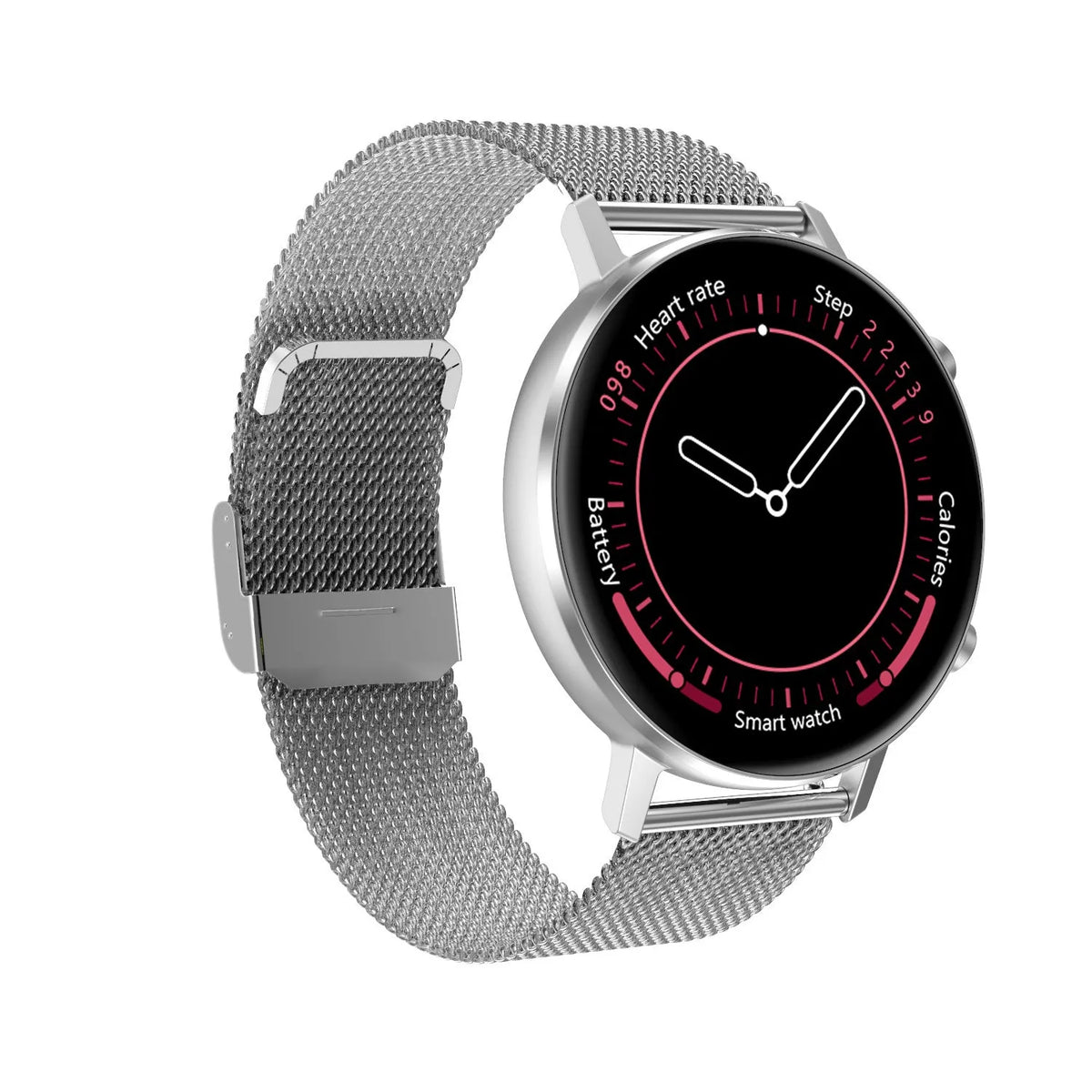 DT96 smart bracelet with rectangular touchscreen display and stainless steel wrist strap