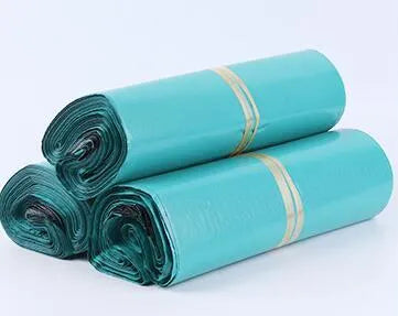 Bundle of 100 white self-seal PE courier bags with size and colour options shown.