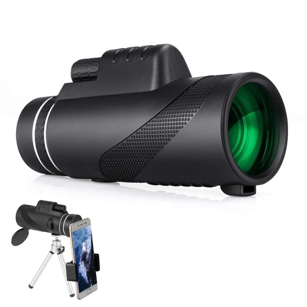 Black 40x60 HD monocular telescope with compact design and waterproof construction