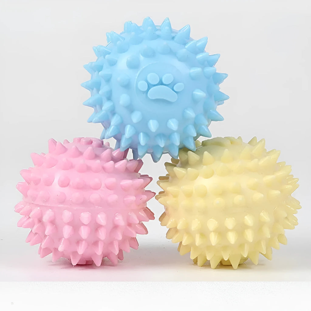 Blue TPR rubber dog chewing ball with footprint design for teeth cleaning