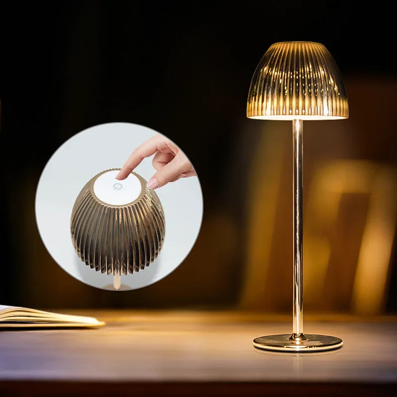 Modern dimmable bedside night lamp with thin round base in black or white finish