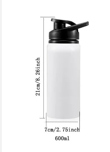 White aluminium sports water bottle for cycling and outdoor activities.