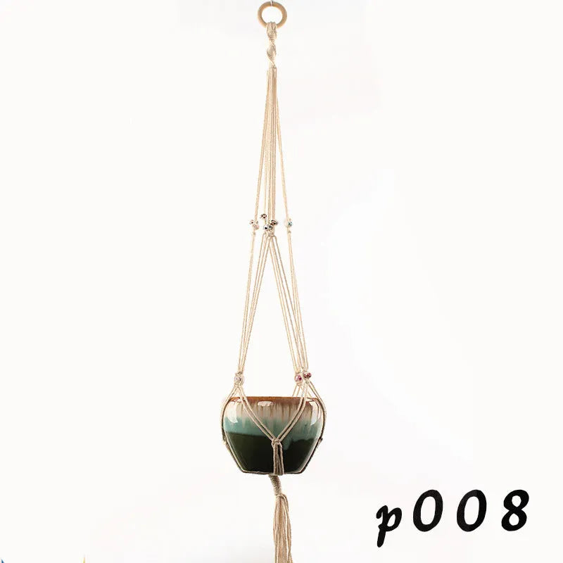 Cotton rope woven wire basket planter shown in desktop, wall hanging, and hanging configurations